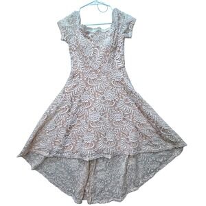 City Triangles Hi-Low Lace Dress Womens 4 Peach Floral Cap Sleeve Romantic